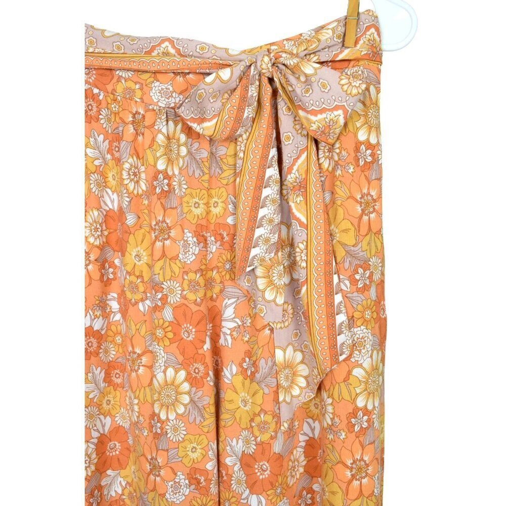 PINK LILY TIE WAIST BOHO FLORAL PRINT WIDE LEG PANTS - Picture 5 of 10
